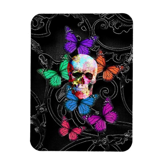 Fantasy skull and colored butterflits magneet (Verticaal)