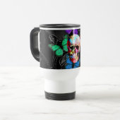 Fantasy skull and colored butterflits reisbeker (Voorkant links)