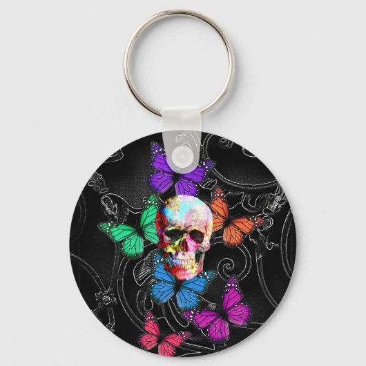 Fantasy skull and colored butterflits sleutelhanger (Voorkant)