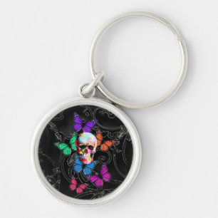 Fantasy skull and colored butterflits sleutelhanger