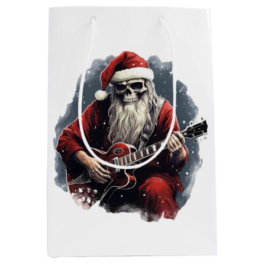 Fantasy Skull Skelet Santa Gitaar Nacht spelen Medium Cadeauzakje (Voorkant)