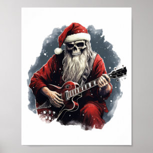 Fantasy Skull Skelet Santa Gitaar Nacht spelen Poster
