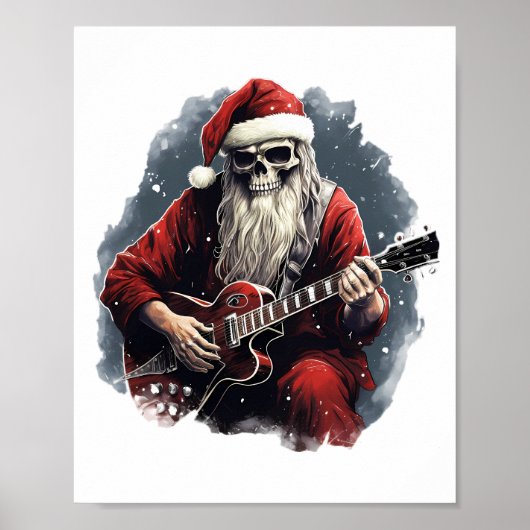 Fantasy Skull Skelet Santa Gitaar Nacht spelen Poster (Voorkant)