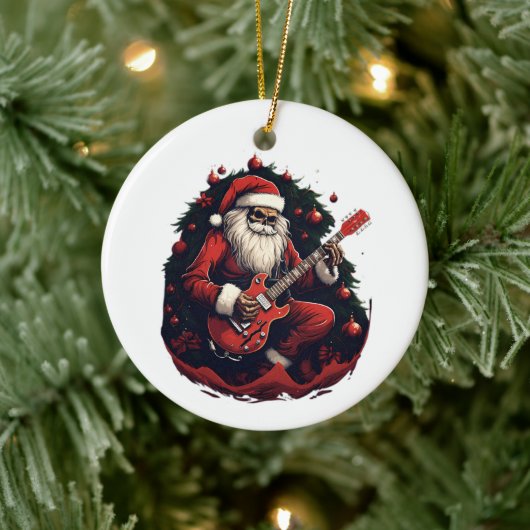 Fantasy Skull Skelet Santa Gitaar spelen Keramisch Ornament (Boom)