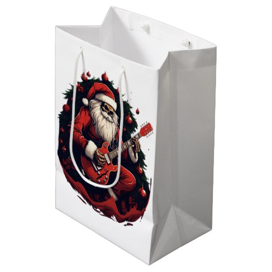 Fantasy Skull Skelet Santa Gitaar spelen Medium Cadeauzakje (Voorkant Gekanteld)
