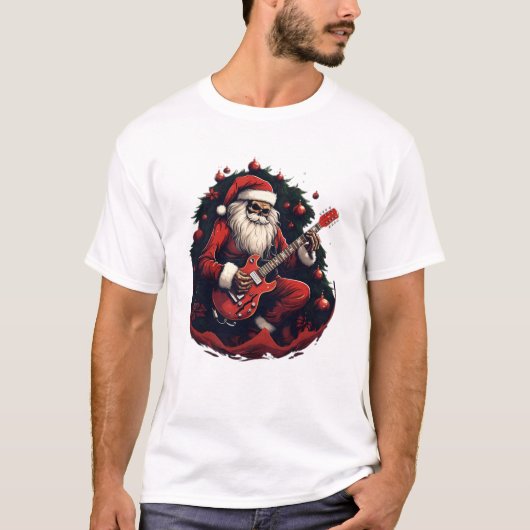 Fantasy Skull Skelet Santa Gitaar spelen T-shirt (Voorkant)