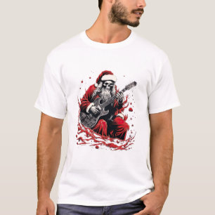Fantasy Skull Skelet Santa Het spelen van een gita T-shirt