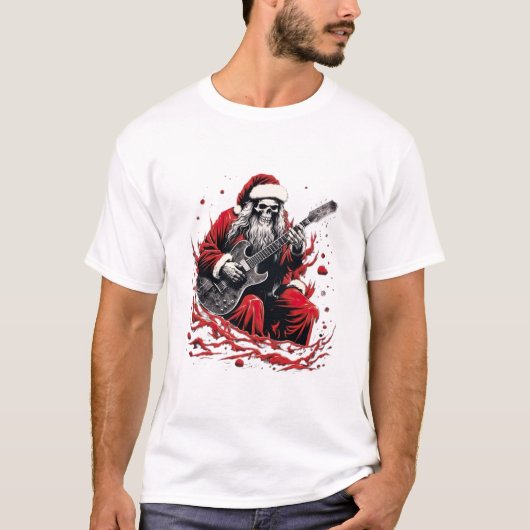 Fantasy Skull Skelet Santa Het spelen van een gita T-shirt (Voorkant)