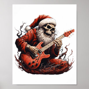 Fantasy Skull Skelet Santa Spelen Gitaar Bossen Poster