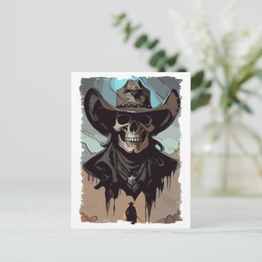 Fantasy Skull Wild West Cowboy Sheriff Art Briefkaart (Staand voorkant)