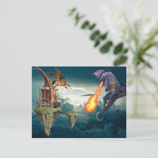 Fantasy Sky Battle Dragon Pegasus Briefkaart (Staand voorkant)