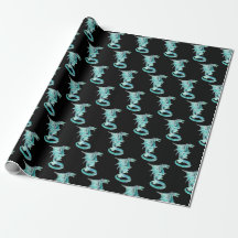 Fantasy Sky Blue Dragon Wrapping Papier Zwart