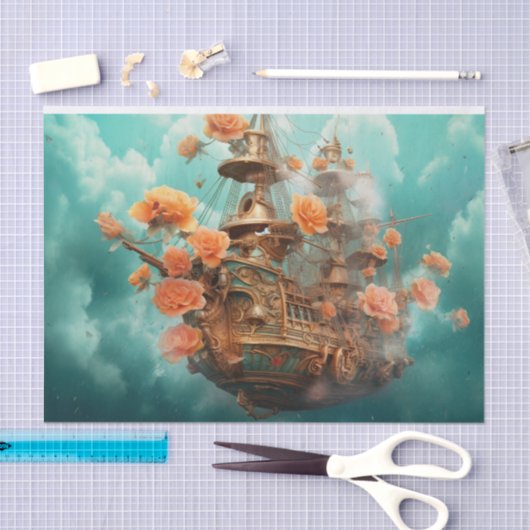 Fantasy Sky Pirate Schip Tissuepapier (Craft)