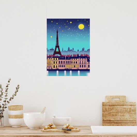 Fantasy Skyline van Parijs onder de sterren Poster (Keuken)