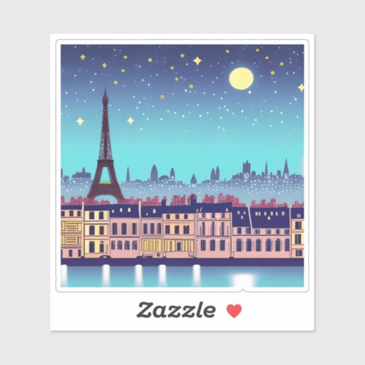 Fantasy Skyline van Parijs onder de sterren Sticker (Vel)