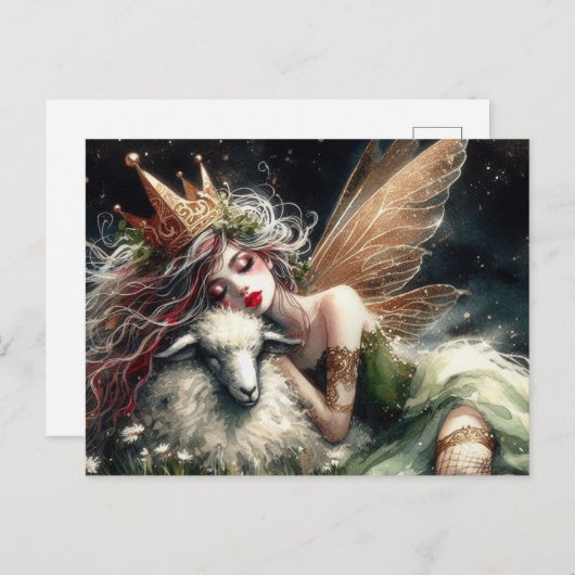 Fantasy Sleepy Fairy Queen en haar schapen Briefkaart (Voorkant / Achterkant)