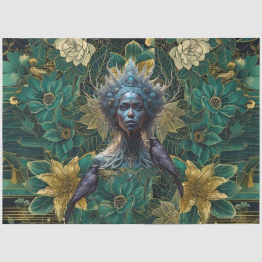 Fantasy Smaragd Koninginnen van het Bos Decoupage Tissuepapier (Voorkant)