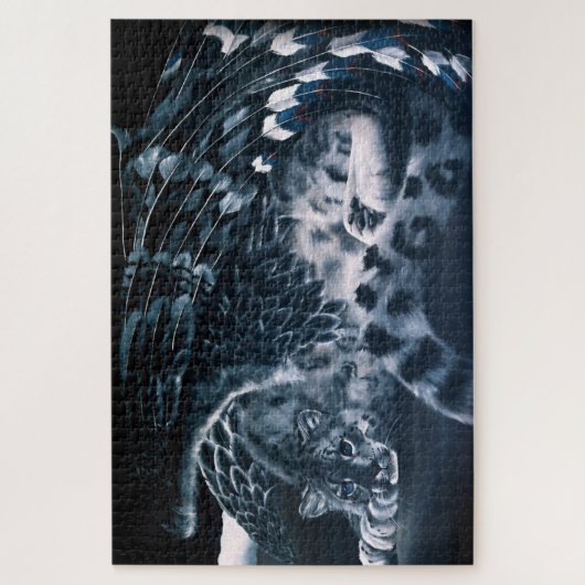 Fantasy sneeuw luipaard vleugels legpuzzel (Verticaal)