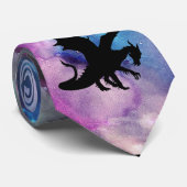 Fantasy Space Nebula Dragon Roze blauwe Stropdas (Opgerold)