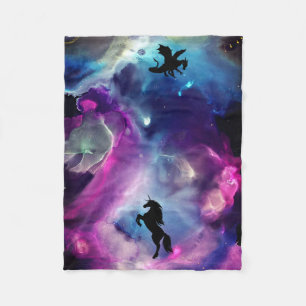 Fantasy Space Nebula Unicorn Dragon Roze blauw Fleece Deken