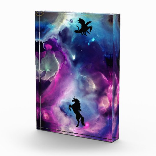 Fantasy Space Nebula Unicorn Dragon Roze blauw Fotoblokken (Rechts)