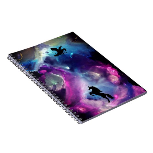 Fantasy Space Nebula Unicorn Dragon Roze blauw Notitieboek (Rechterzijde)