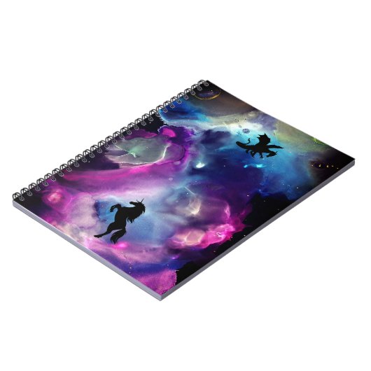 Fantasy Space Nebula Unicorn Dragon Roze blauw Notitieboek (Linkerzijde)