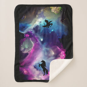Fantasy Space Nebula Unicorn Dragon Roze blauw Sherpa Deken