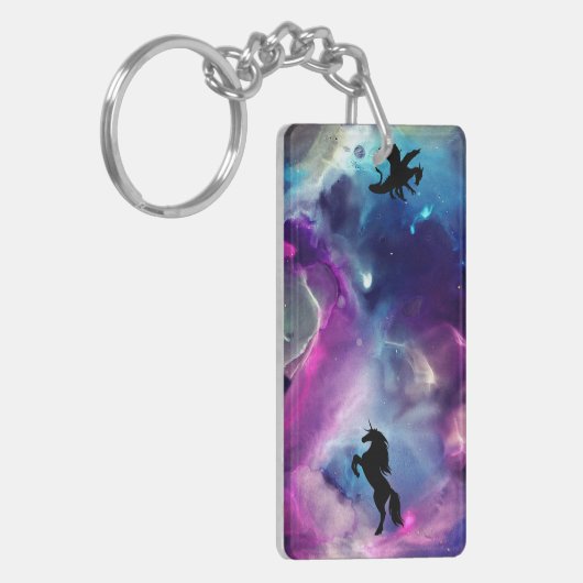 Fantasy Space Nebula Unicorn Dragon Roze blauw Sleutelhanger (Voorkant Links)
