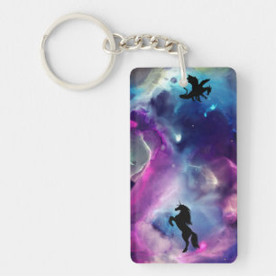 Fantasy Space Nebula Unicorn Dragon Roze blauw Sleutelhanger
