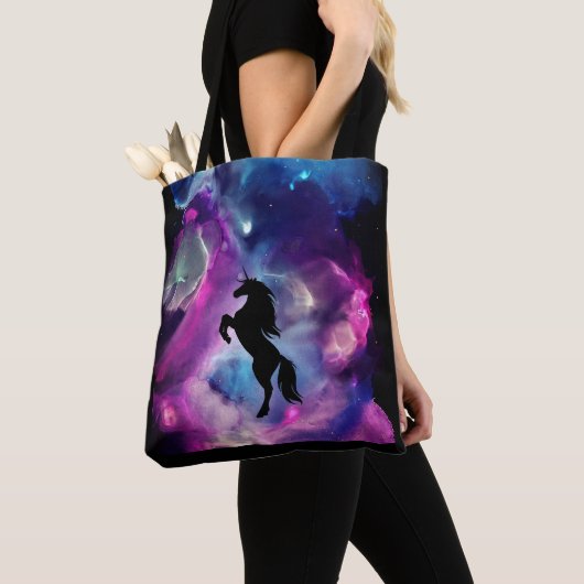 Fantasy Space Nebula Unicorn Roze blauw Tote Bag (Dichtbij)