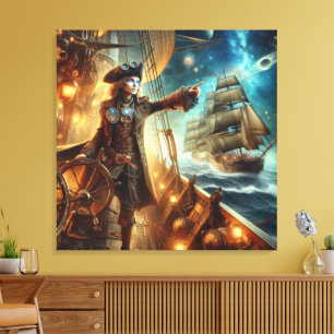 Fantasy Space Pirate Steampunk  Victoriaans Canvas Afdruk