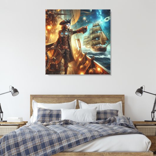 Fantasy Space Pirate Steampunk  Victoriaans Canvas Afdruk (Insitu (Slaapkamer))