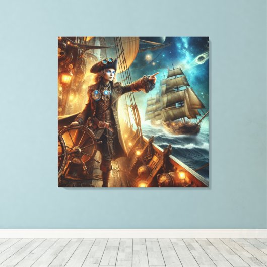Fantasy Space Pirate Steampunk  Victoriaans Canvas Afdruk (Insitu (Houten vloer))