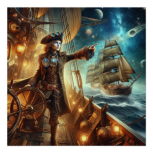 Fantasy Space Pirate Steampunk  Victoriaans Perfect Poster