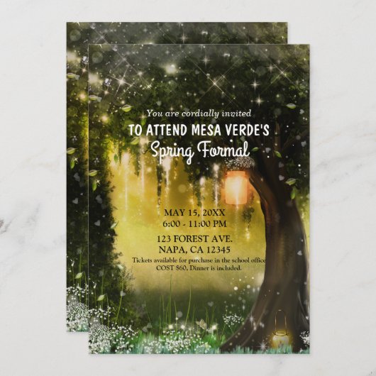 Fantasy Sparkle Enchanted Green Forest Prom Kaart (Voorkant / Achterkant)