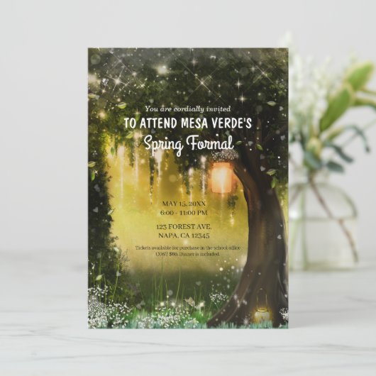 Fantasy Sparkle Enchanted Green Forest Prom Kaart (Staand voorkant)