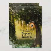 Fantasy Sparkle Enchanted Green Forest Sweet 16 Kaart (Voorkant / Achterkant)