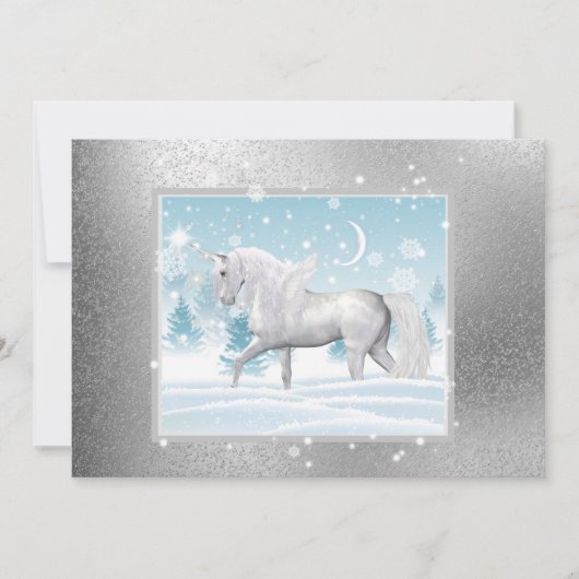 Fantasy Sparkly Winter Unicorn Pegasus Feestdagenkaart (Voorkant)