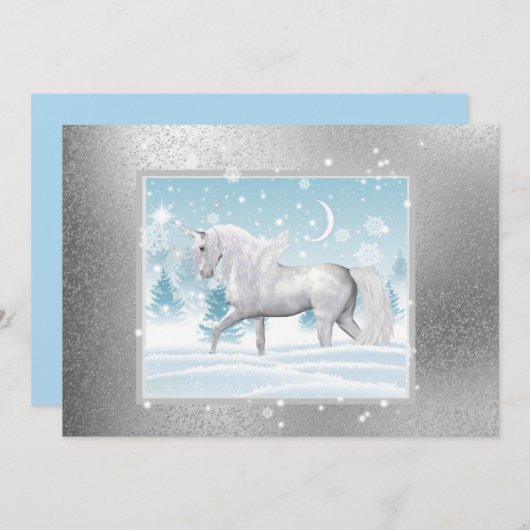Fantasy Sparkly Winter Unicorn Pegasus Feestdagenkaart (Voorkant / Achterkant)