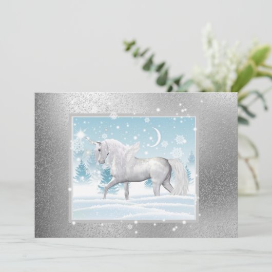 Fantasy Sparkly Winter Unicorn Pegasus Feestdagenkaart (Staand voorkant)