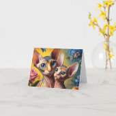 Fantasy Sphynx Kat en Kitten Kaart (Gele Bloem)