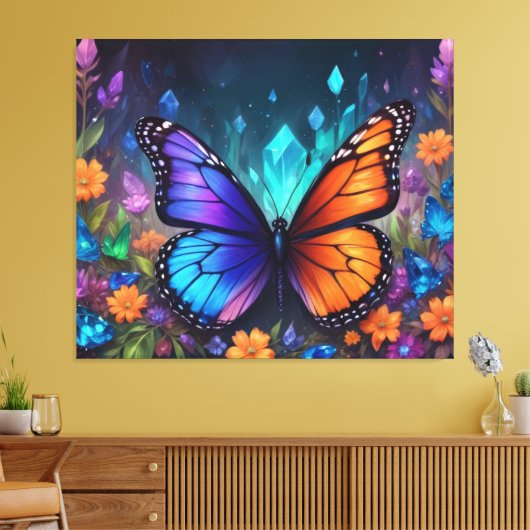 Fantasy Spring Garden Crystals Monarch Butterfly Canvas Afdruk (Insitu (Woonkamer))