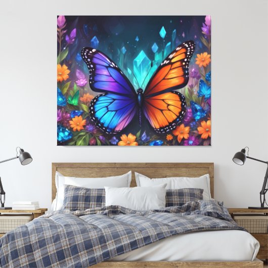 Fantasy Spring Garden Crystals Monarch Butterfly Canvas Afdruk (Insitu (Slaapkamer))