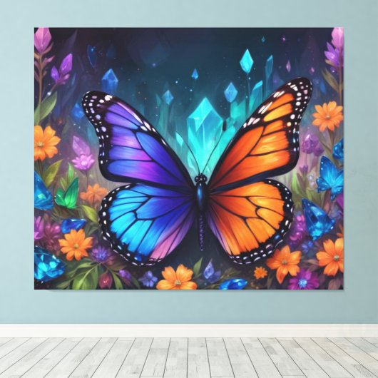 Fantasy Spring Garden Crystals Monarch Butterfly Canvas Afdruk (Insitu (Houten vloer))