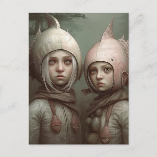 Fantasy sprookje kinderen met vis Petten Briefkaart (Voorkant)