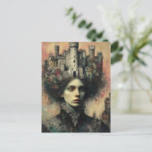 Fantasy sprookje koningin met kasteel op haar hoof briefkaart (Staand voorkant)