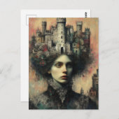 Fantasy sprookje koningin met kasteel op haar hoof briefkaart (Voorkant / Achterkant)