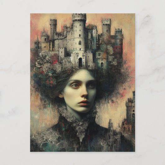 Fantasy sprookje koningin met kasteel op haar hoof briefkaart (Voorkant)
