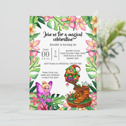 Fantasy sprookjeshuis tropische bloemen goblin par kaart (Staand voorkant)